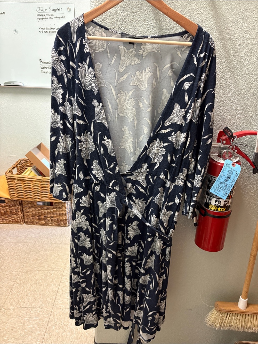 MaxMara Black Wrap Dress with Ivory Floral Print
